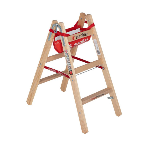 Holz-Sprossenstehleiter mit Comfort-Breitsprosse und Eimerhaken Nr. 10504